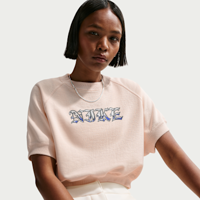 Sudadera de cuello redondo de manga corta de French Terry holgada para mujer Nike Sportswear