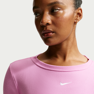 Playera de manga larga de tela de canalé ajustada para mujer Nike Sportswear