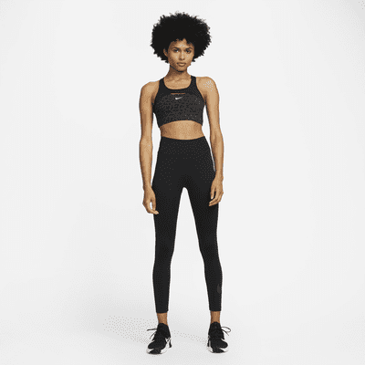 Bra deportivo con estampado de leopardo sin almohadilla de media sujeción para mujer Nike Swoosh