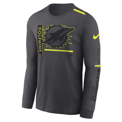 Miami Dolphins Volt Men's Nike Dri-FIT NFL Long-Sleeve T-Shirt.