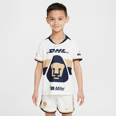 Kit de 3 piezas de fútbol Nike Replica para niños talla pequeña Pumas UNAM 2025/26 Stadium Home