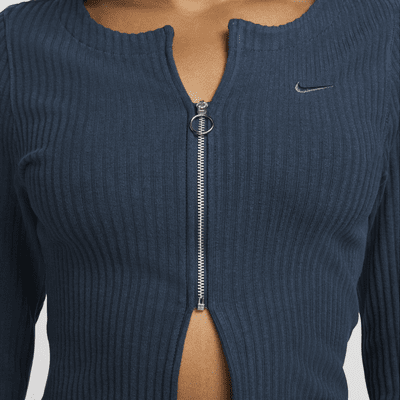 Cárdigan slim de cierre completo para mujer Nike Sportswear Chill Rib