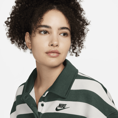 Polo cropped oversized de rayas con magas 3/4 para mujer Nike Sportswear Phoenix Fleece