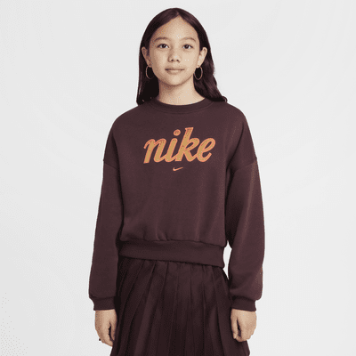 Nike Sportswear Club Fleece-sweatshirt med firkantet pasform og rund hals til piger