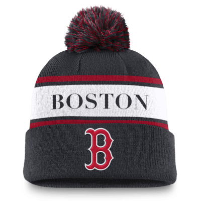 Boston Red Sox Team Stripe Peak Men's Nike MLB Cuffed Pom Beanie