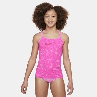 Conjunto de tankini con espalda en T para niña talla grande Nike Swim Retro Flow