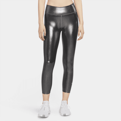 Nike One Icon Clash Mid Rise 7/8 Shimmer Leggings Silver. Size