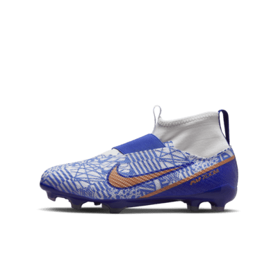 Kids Nike CR7 Zoom Mercurial Vapor 15 Academy IC Indoor Soccer Shoes - White/Metallic Copper/Concord