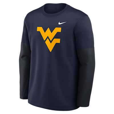 Playera de manga larga universitaria Nike Therma-FIT para hombre West Virginia Sideline Coach