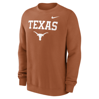 Sudadera de cuello redondo sin cierre universitaria Nike para hombre Texas Longhorns Primetime Primary Stack