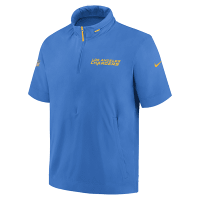 Chamarra de manga corta Nike de la NFL con gorro y medio cierre para hombre Los Angeles Chargers Sideline Coach