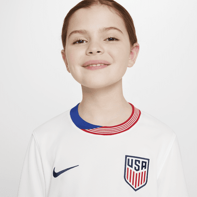 Jersey de fútbol de manga larga Nike Dri-FIT replica de la selección femenina de fútbol de los Estad os Unidos 2024 Stadium local para niño talla grande