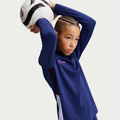 Nike Academy Dri-FIT langermet fotballtreningsoverdel med glidelås i halsen til store barn