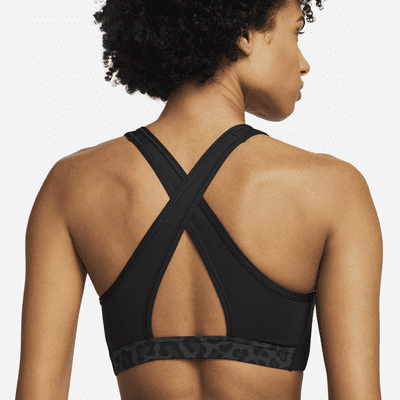 Bra deportivo con estampado de leopardo sin almohadilla de media sujeción para mujer Nike Swoosh