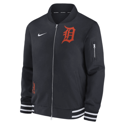 Chamarra bomber Nike de la MLB de cierre completo para hombre Detroit Tigers Authentic Collection