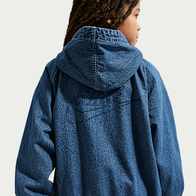 Nike Sportswear Collection hosszú cipzáras, kapucnis farmerkabát nagyobb gyerekeknek