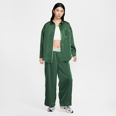 나이키 스포츠웨어 여성 오버사이즈 새틴 긴팔 탑