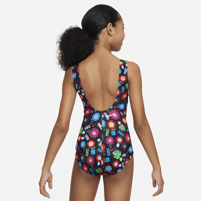 Traje de baño de una pieza con diseño de espalda en U para niña talla grande Nike Swim Garden Party