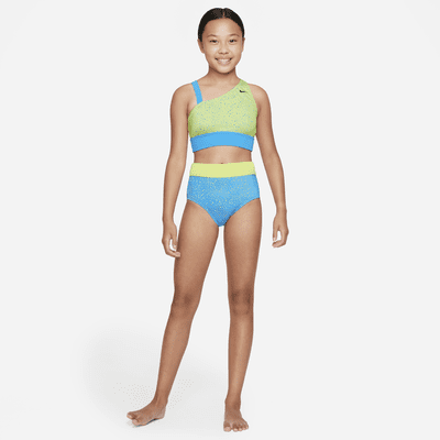 Nike Water Dots Big Kids' (Girls') Asymmetrical Top & High Waist Bikini  Set.