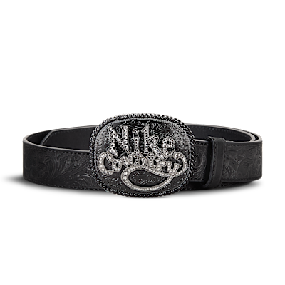 Cinturón de cuero en relieve de hebilla de placa con pedrería para hombre Nike Country