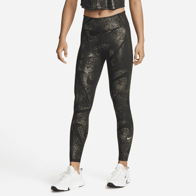 Nike One Women's Mid-Rise Printed Leggings Black/Gold DQ6308-010 (Pick  Size)