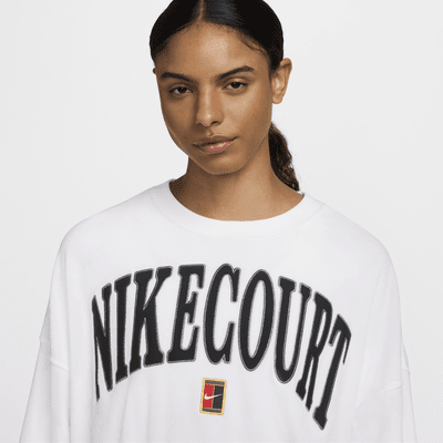 Sweat de tennis ultra-oversize à col ras-du-cou et motif NikeCourt Heritage pour femme