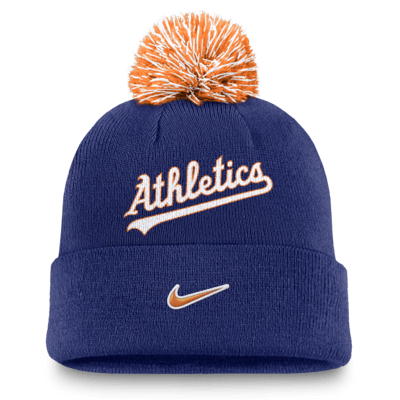 Gorro con dobladillo y pompón Nike de la MLB para hombre Oakland Athletics Peak