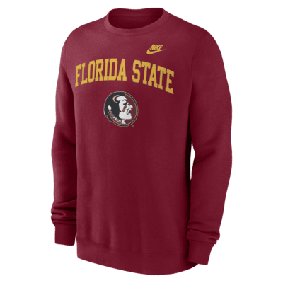 Sudadera de cuello redondo sin cierre universitaria Nike para hombre Florida State Seminoles Legacy Classic Arch Over Logo