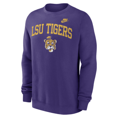 Sudadera de cuello redondo sin cierre universitaria Nike para hombre LSU Tigers Legacy Classic Arch Over Logo