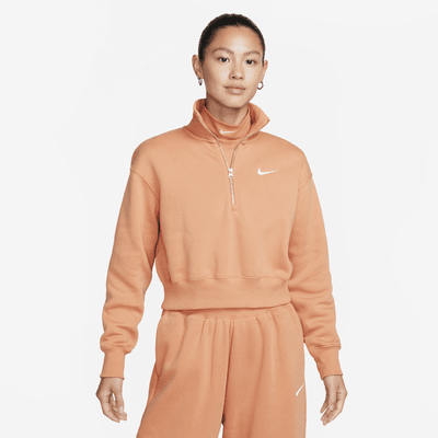 Nike Phoenix Fleece cropped quarter zip sweatshirt in gray