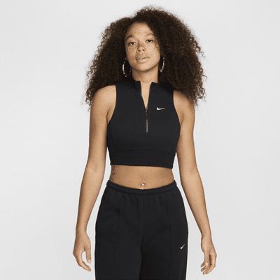 Nike Sportswear Chill Terry aansluitende korte tanktop van sweatstof met korte rits voor dames