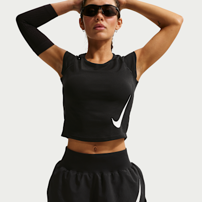 Shorts de correr Dri-FIT de tiro medio con forro de ropa interior para mujer Nike Tempo Flow Swoosh