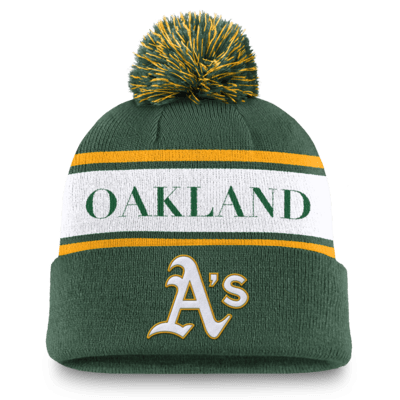 Oakland Athletics Team Stripe Peak Men's Nike MLB Cuffed Pom Beanie