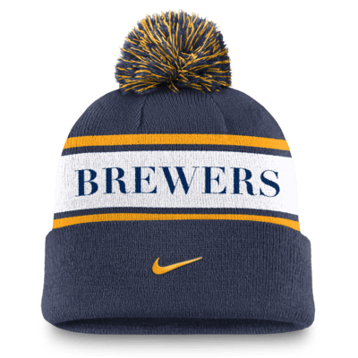 Milwaukee Brewers Team Stripe Peak Men's Nike MLB Cuffed Pom Beanie