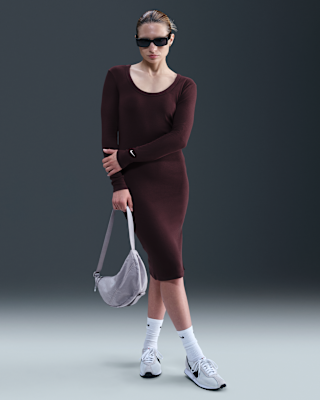 Женские тайтсы Nike Sportswear Chill Knit Tight Long-Sleeve Midi Mini-Rib Dress