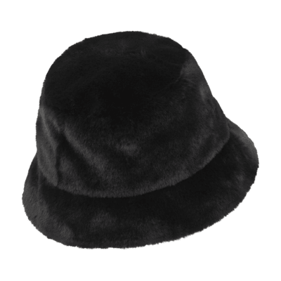 Damen Fischerhut Bucket Aus Warmem Kunstpelz Schwarz C149