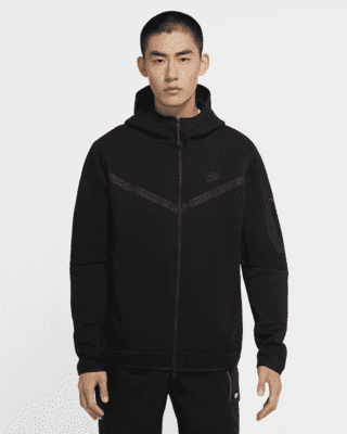 nike tech fleece zip through hoodie in black