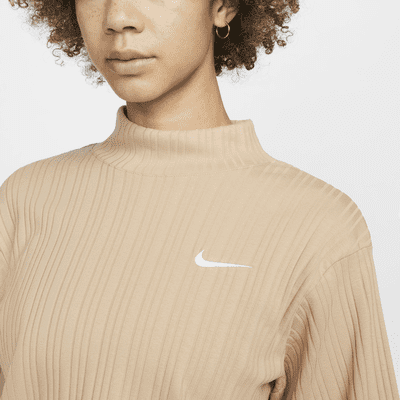 nike air ribbed high neck pink long sleeve top