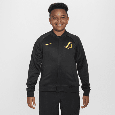 Los Angeles Lakers Showtime City Edition Nike Dri-FIT Longsleeve-Jacke mit durchgehendem Reißverschluss für ältere Kinder