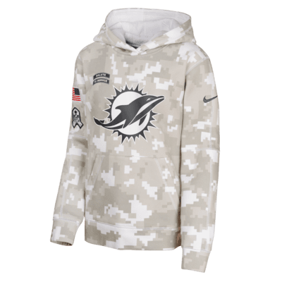 Sudadera con gorro sin cierre Nike de la NFL para niños talla grande Miami Dolphins Salute to Service Primary Edge Club