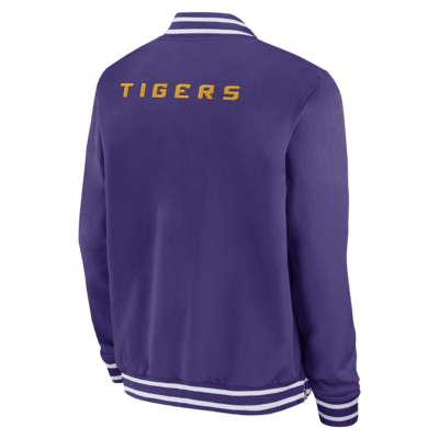 Chamarra bomber universitaria Nike con cierre completo para hombre LSU Tigers Sideline