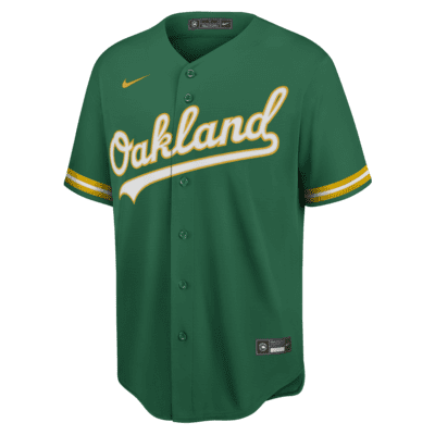  Majestic Athletic Oakland Athletics - Camiseta de béisbol con  botón completo para jóvenes (cualquier nombre y número en la parte  posterior), color verde : Deportes y Actividades al Aire Libre