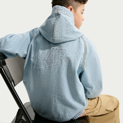 Nike Sportswear Collection Big Kids' Full-Zip Hooded Denim Jacket