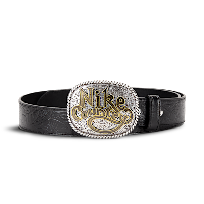 Nike Country Men's Plaque Buckle Embossed Leather Belt