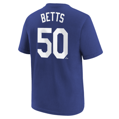 Playera Nike de la MLB para niños talla grande Mookie Betts Los Angeles Dodgers 2024 World Series Champions