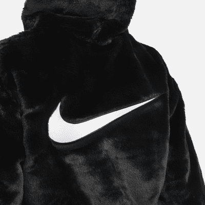 nike big swoosh faux fur jacket