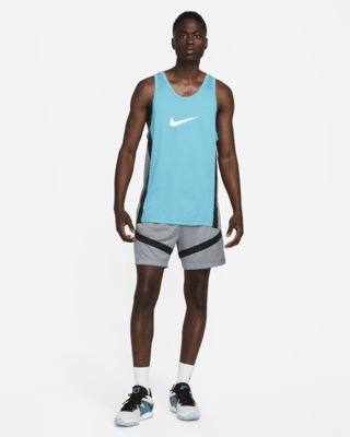 Nike Mens Dri-Fit Elite Stripe Basketball Tank Top Shirt Grey/Navy