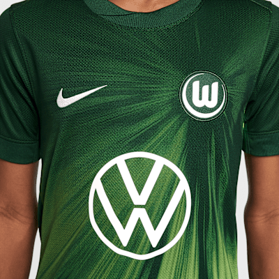 Haut de foot à manches courtes Replica Nike Dri-FIT VfL Wolfsburg 2025/2026 Stadium Domicile pour ado