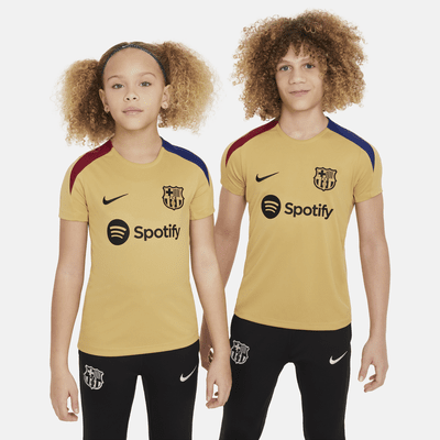 FC Barcelona Strike Nike Dri-FIT Kurzarm-Fußballoberteil aus Strickmaterial für ältere Kinder