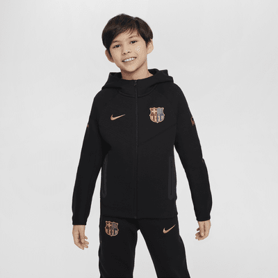 FC Barcelona Tech Fleece Sudadera con capucha de fútbol con cremallera completa Nike - Niño